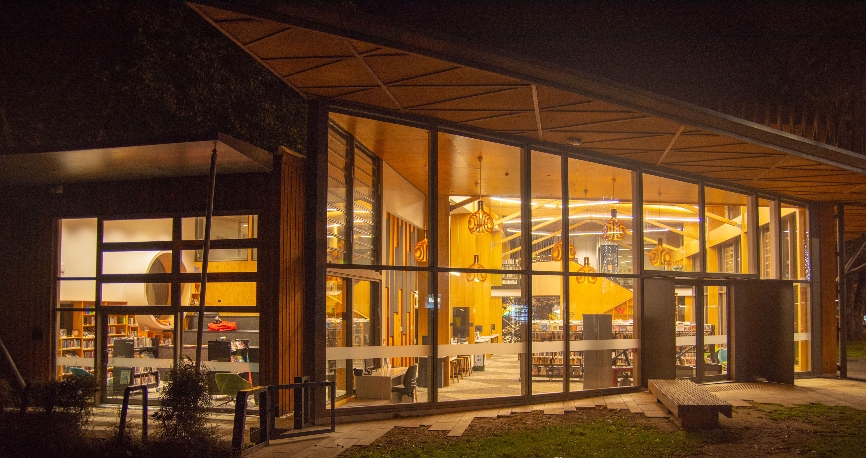 Devonport Library from outside, at night